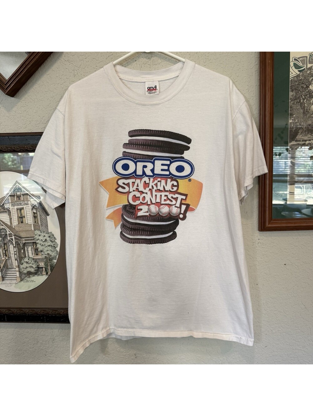 Vintage 2000 RARE Oreo Stacking Food Competition White Mens Shirt Size XL